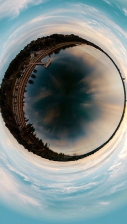 city with fish eyes filter picture