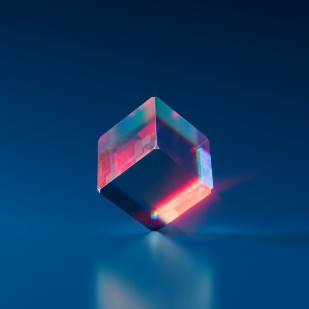 Shiny cube in blue background